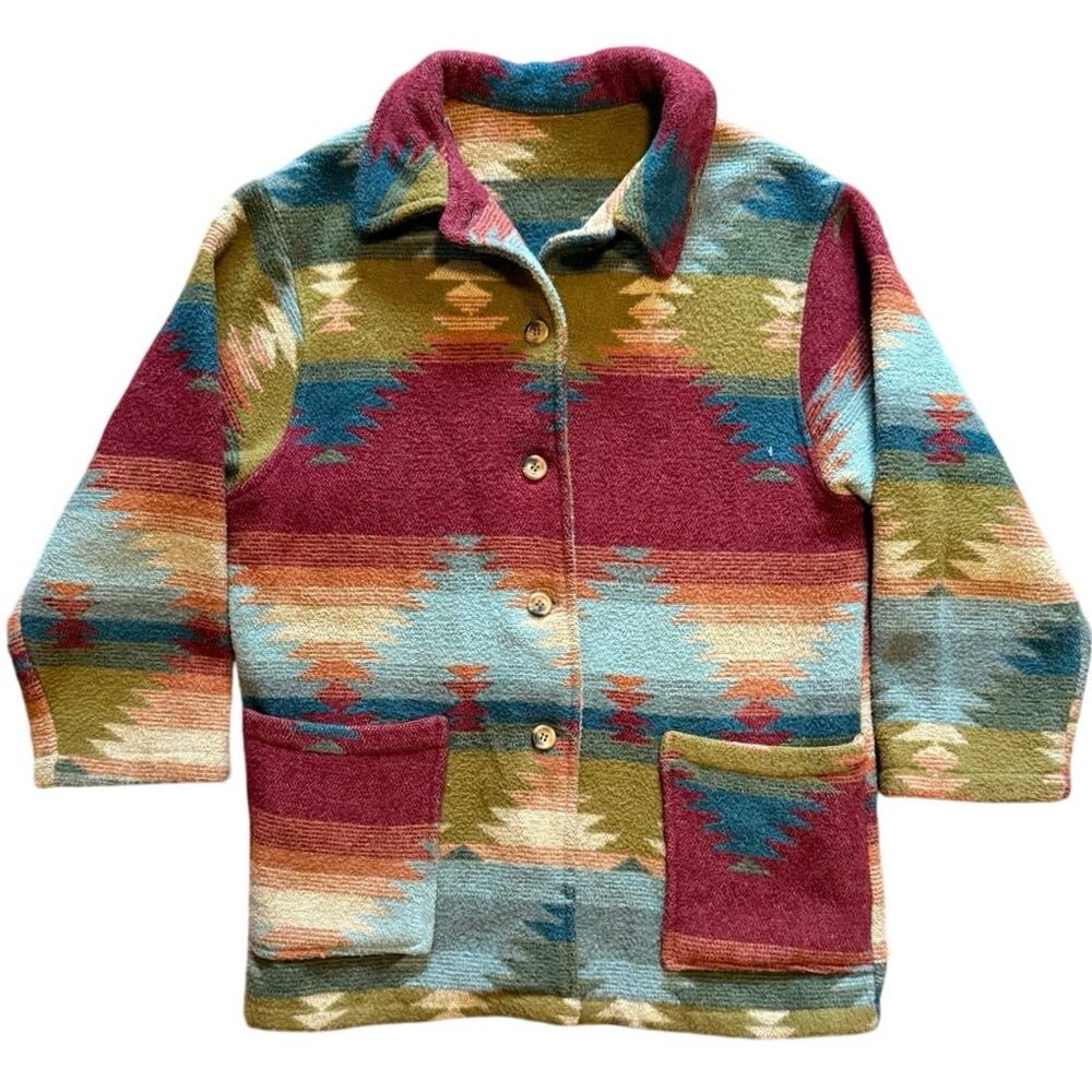 Vintage 70s Made in France Southwestern Wool Blend Jacket Medium 21.5x29.5
